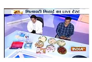 India TV studio segment testing Indian sweets on camera for adulterants with Allele Life Sciences
