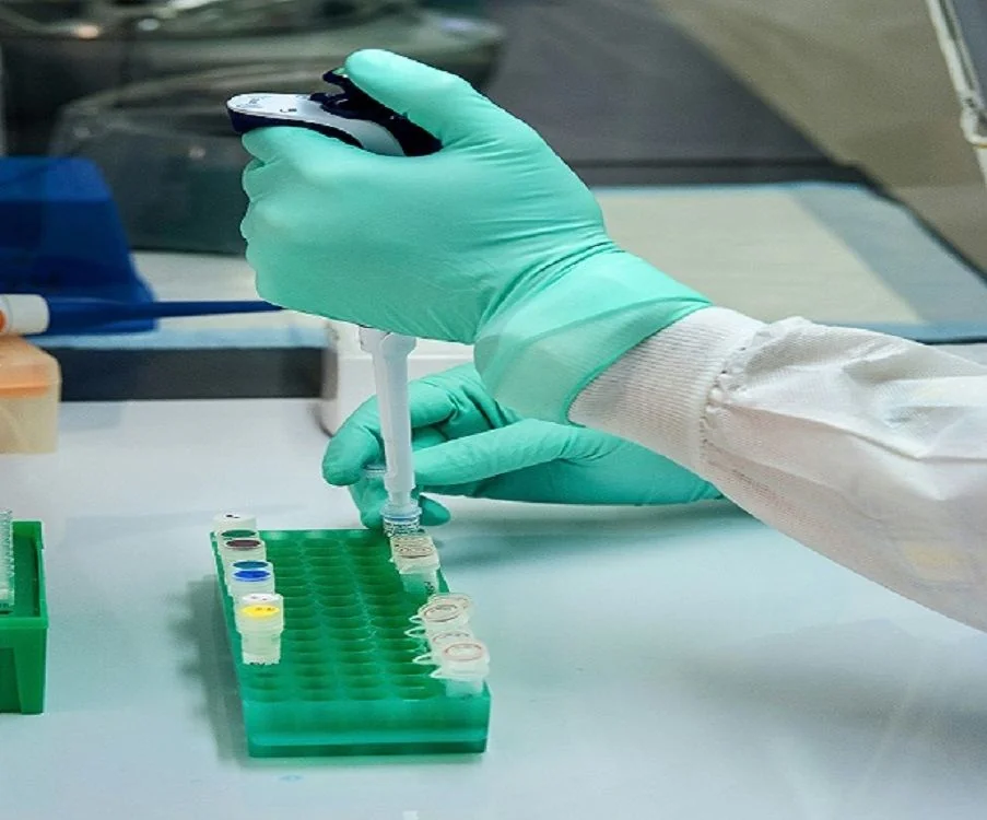 Scientist preparing samples in the Allele Life Sciences laboratory